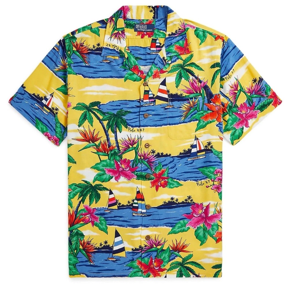 New Polo Ralph Lauren Men's Hawaiian Camp Shirt 3XB Yellow Tropical $168